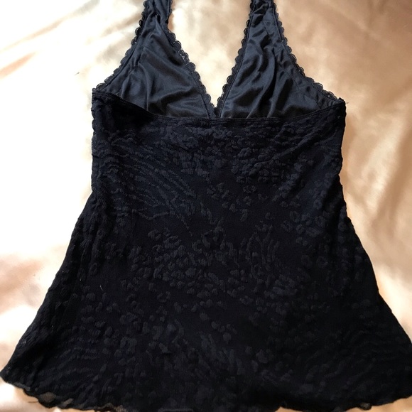 Rampage Black Lace Halter Top with Black Sequin Trim Detail Double Lined Large - Picture 2 of 15